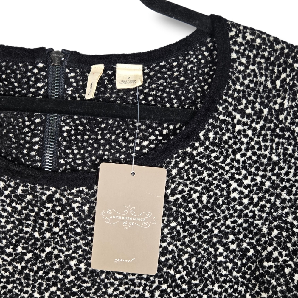 Moth Anthropologie Medium Lana Sweater Black White Chenille Fitted 3/4 Sleeve - Picture 8 of 16